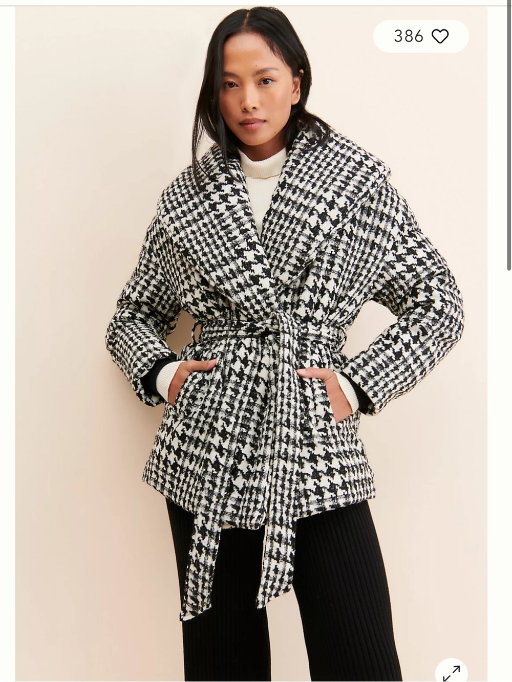 Blank NYC Black & White Houndstooth Wrap Puffer Jacket